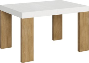 Stół rozkładany 90x130/234 cm Roxell Mix Biały jesionowy blat - Nogi z naturalnego dębu