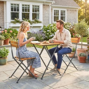 Outsunny Zestaw 3-częściowy dla 2 osób: Stół i 2 składane krzesła na taras, balkon, Teak | Aosom PL