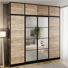 Szafa czterodrzwiowa z lustrem WZÓR 1 COSTA 4D DĄB CRAFT ZŁOTY z nadstawką