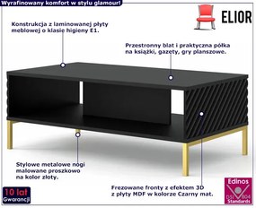 Ława kawowa glamour czarny mat + złote nóżki - Resa 8X