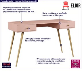 Różowe biurko scandi na drewnianych nóżkach - Tida 13X