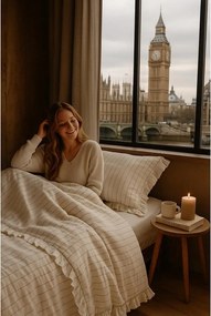 Beżowa pościel dwuosobowa z bawełny renforcé 240x220 cm Amalia Striped – Mila Home Luxury