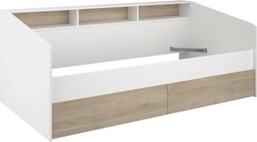 Łóżko  90 x 190/200 cm   ze skrzynią i - Biały i naturalny + Stelaż - PAULETTE