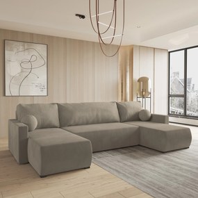Masseno Narożnik TESSUN z funkcją spania i pojemnikiem na pościel Narozniki U, Rozkładana sofa - Beżowy, POSO 02 + PAROS 02