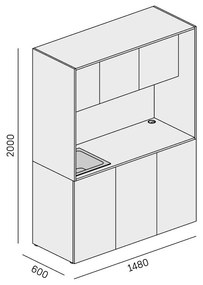 PLAN Kuchnia biurowa NIKA ze zlewem i kranem 1481 x 600 x 2000 mm, biały, lewo