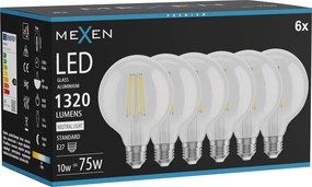 Mexen Vintis 6x żarówka filament LED E27, G95, 10W, Neutralna - 4000K, 1320 lm, clear - L157-E27-1040-00x06
