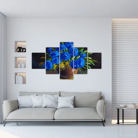Obraz niebieskich kwiatów w wazonie (125x70 cm)