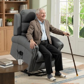 HOMCOM Fotel masujący z funkcją ułatwiającą wstawanie, fotel relaksacyjny, głowice wibracyjne, z funkcją odchylania, wygląd lnu, szary | Aosom PL