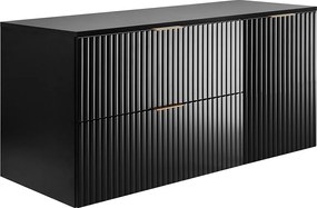 Zestaw łazienkowy: szafka z szufladami i szafka z drzwiami 57×46×120 cm, kolor: czarny / blat czarny, uchwyt złoty