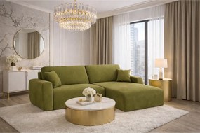 Narożnik z funkcją spania i pojemnikiem Ariel XL, tkanina welurowa Salvador, Oliwkowy, Prawy