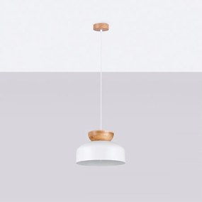 Lampy wiszące skandynawski Zeleron, drewno/stal - 1 źródło światła 4000K - L.29.5 x H.130 cm - biały/naturalne drewno