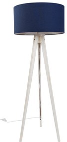 Lampa podłogowa trójnóg biała z ciemnoniebieskim abażurem z tkaniny 50 cm - Tripod Classic Rustykalny / Vintage Oswietlenie wewnetrzne