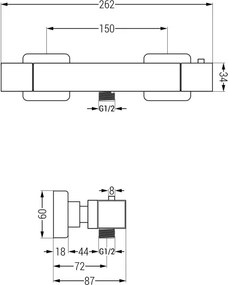 Mexen Carl zestaw prysznicowy natynkowy z deszczownicą i baterią prysznicową termostatyczną Cube, chrom - 77200240-00