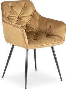 Krzesło Tapicerowane do Salonu MODESTO Musztardowe Welurowe Nowoczesne Loft