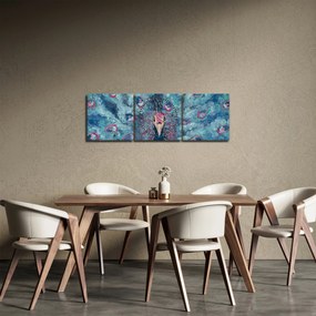 Obraz namalowanego pawia (z zegarem) (90x30 cm)