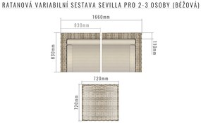 Rattanowy zestaw regulowany SEVILLA dla 2-3 osób (beżowy)