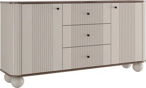 Komoda Vesper 160 cm z szufladami na kulach - kaszmir / orzech / czarne uchwyty / nogi kule