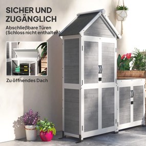Outsunny Schowek ogrodowy z dodatkową szafką, regulowane półki, zamknięte na klucz drzwi, wodoodporny, z drewna sosnowego, Jasnoszary