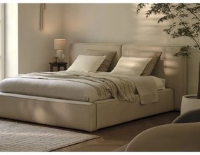 Beżowe tapicerowane łóżko dwuosobowe ze schowkiem i stelażem 140x200 cm Arendal – Cosmopolitan Design
