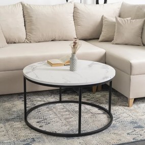 Stolik Kawowy CONNY MAX 80 cm Biały Marmur/Czarny Nowoczesny Glamour