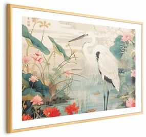 Plakat Nad azjatyckim stawem 90x60 cm z ramą złotą z marginesem ARTGEIST B