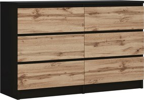 Komoda z 6 szufladami: czarny matowy / dąb wotan, 120 x 39 x 79 cm