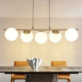 NETTLIFE Lampa wisząca złota średnica szkła 90 cm E27 nowoczesna 150 cm regulacja wysokości vintage do jadalni salon lada barowa I bez żarówki