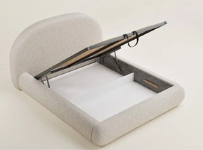 Kremowe tapicerowane łóżko dwuosobowe ze schowkiem ze stelażem 160x200 cm Maumere – Maison de Rêve