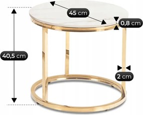 Zestaw Stolików Kawowych MILANO 45 cm/60 cm Biały Marmur/Złoty Glamour