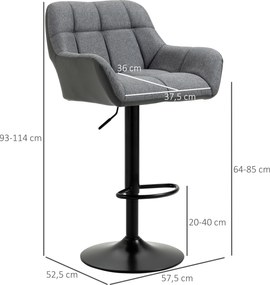 HOMCOM Zestaw 2 stołków barowych retro regulowana wysokość szare skórzane z czarnymi nogami | Aosom PL
