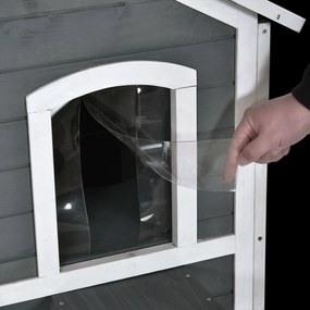 Pawhut Domek dla Kota Ogrodowy 2-poziomowy Dach Asfaltowy Drewno Szary Przestronny | Aosom PL