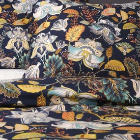 Komplet pościeli z mikrofibry OTAMO granatowa w liście i kwiaty 200x220 cm HOMLA