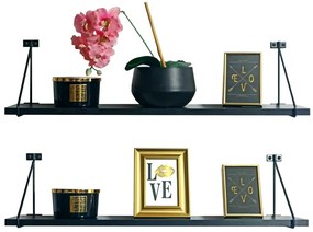 Czarny zestaw dwóch półek w styku loft - Turris 4X