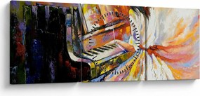 Obraz - Kobieta grająca na pianinie (z zegarem) (90x30 cm)