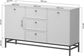 Komoda Lorini 150 cm z szufladami - kaszmir / czarne uchwyty T-bar / stelaż