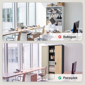 Szafa na dokumenty biurowa metalowa antracytowa / dąb sonoma: Eco Design JAN H 900 x 1950 x 400 mm