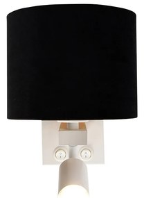 Lampa ścienna biała z lampką do czytania i kloszem 18 cm czarny - Brescia Nowoczesny Oswietlenie wewnetrzne