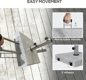 Outsunny Podstawa pod Parasol z Granitu, 28 kg, Koła, dla Masztów 32/38/48mm, Szary