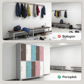 Szafa BHP ubraniowa 10-drzwiowa szaro-pastelowa: BARTEK 1360 x 1720 x 450 mm