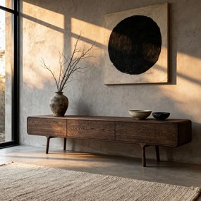 Brązowa szafka pod TV z litego drewna dębowego 220x45x45 cm Fawn – Gazzda