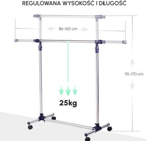 HOMCOM Wieszak na Ubrania na Kółkach Srebrny 86x95x45cm Stabilny i Łatwy w Przechowywaniu | Aosom PL