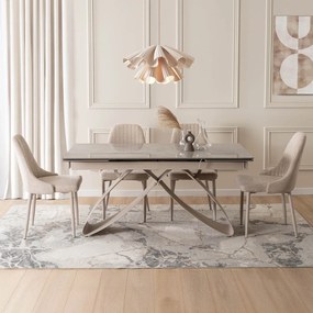 Zestaw Stół Rozkładany LUIGI 160-240 cm Szary Marmur/Kaszmir i 4 Krzesła TORINO Kremowe Nowoczesne