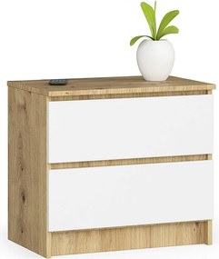 Szafka nocna AKORD K60 Dąb Artisan 60 cm 2 szuflady kolor Biały mat 60x40x55 cm