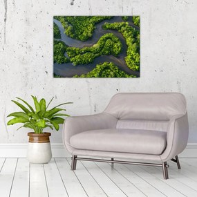 Obraz - Krajobraz leśny z rzeką (70x50 cm)