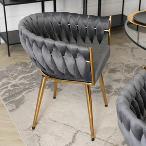 Zestaw Stół Okrągły SALLO 100 cm i 4 Krzesła Tapicerowane RUBI Szare Glamour