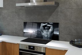 Panel szklany do Kuchni Mężczyzna na tle Gór