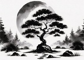 Obraz na szkle – Czarno-biały bonsai (70x50 cm)