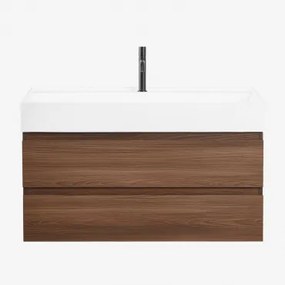 Zestaw Wiszących Mebli Łazienkowych Z Drewna I Forniru Jesionowego Zintegrowany Z Umywalką Ona Ciemna Czerń & - Sklum