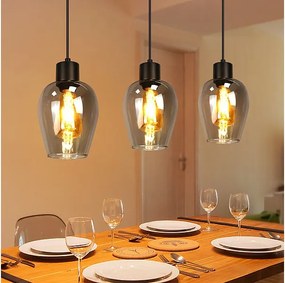 Lampa wisząca Nettlife Black Dining Table - Vintage, przydymione szkło, lampa wisząca E27 z pojedynczym płomieniem, bez źródła światła