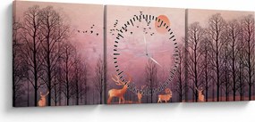 Zdjęcie - Jeleń w blasku zachodzącego słońca (z zegarem) (90x30 cm)